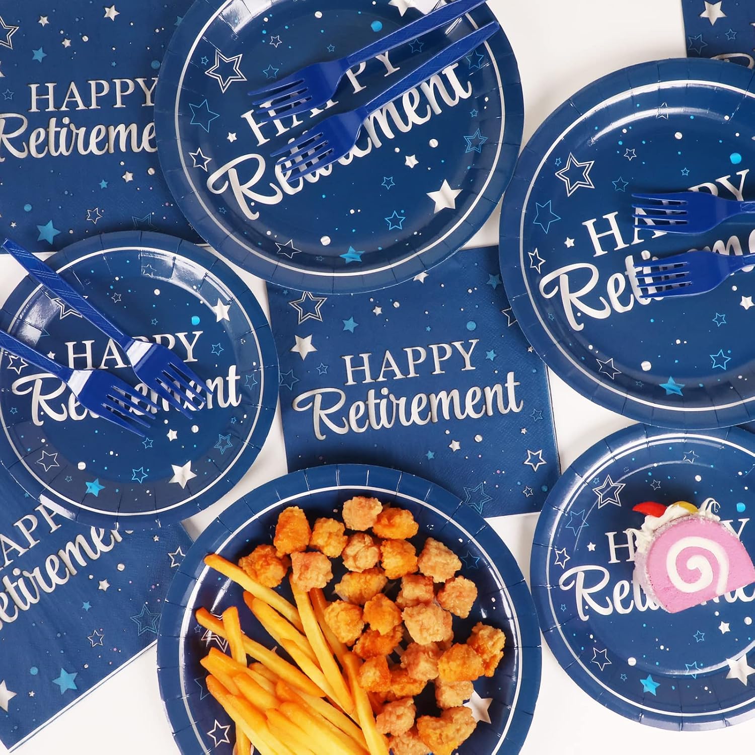 96Pcs Retirement Plates and Napkins Happy Retirement Party Decorations Blue Retirement Plates Party Supplies Royal Navy Blue Disposable Paper Cake Dessert Plate for Men Woman Serves 24 Guests