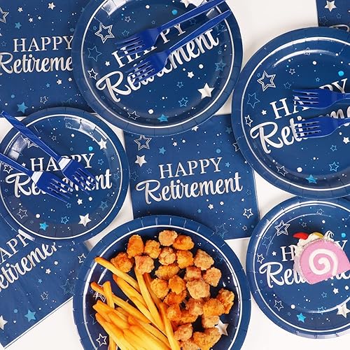 Miniatura 5 de Happy Retirement Party Paper Plates and Napkins Sets Decorations Supplies Blue Silver Retirement Themed Dessert Cake Disposable Tableware for Men