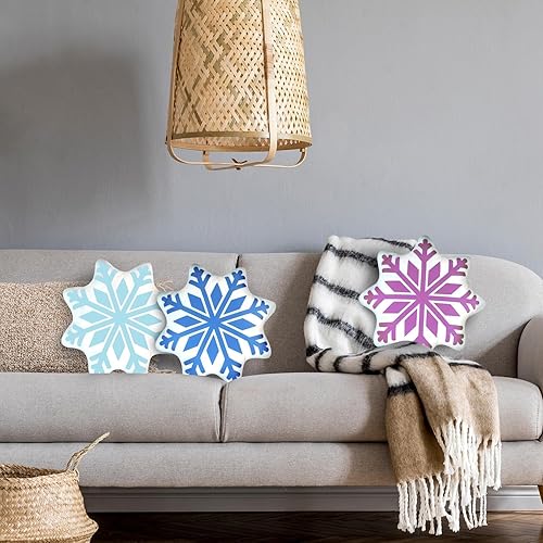 Miniatura 5 de 3 almohadas navideñas de copo de nieve de invierno, almohada decorativa blanca y azul, almohada decorativa de felpa bonita para decoración de sofá