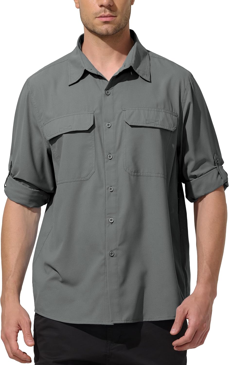 UIQUR Mens UPF 50+ UV Sun Protection Fishing Shirts PFG Shirts Quick Dry Cooling Roll-Up Sleeves Shirts for Safari Hiking