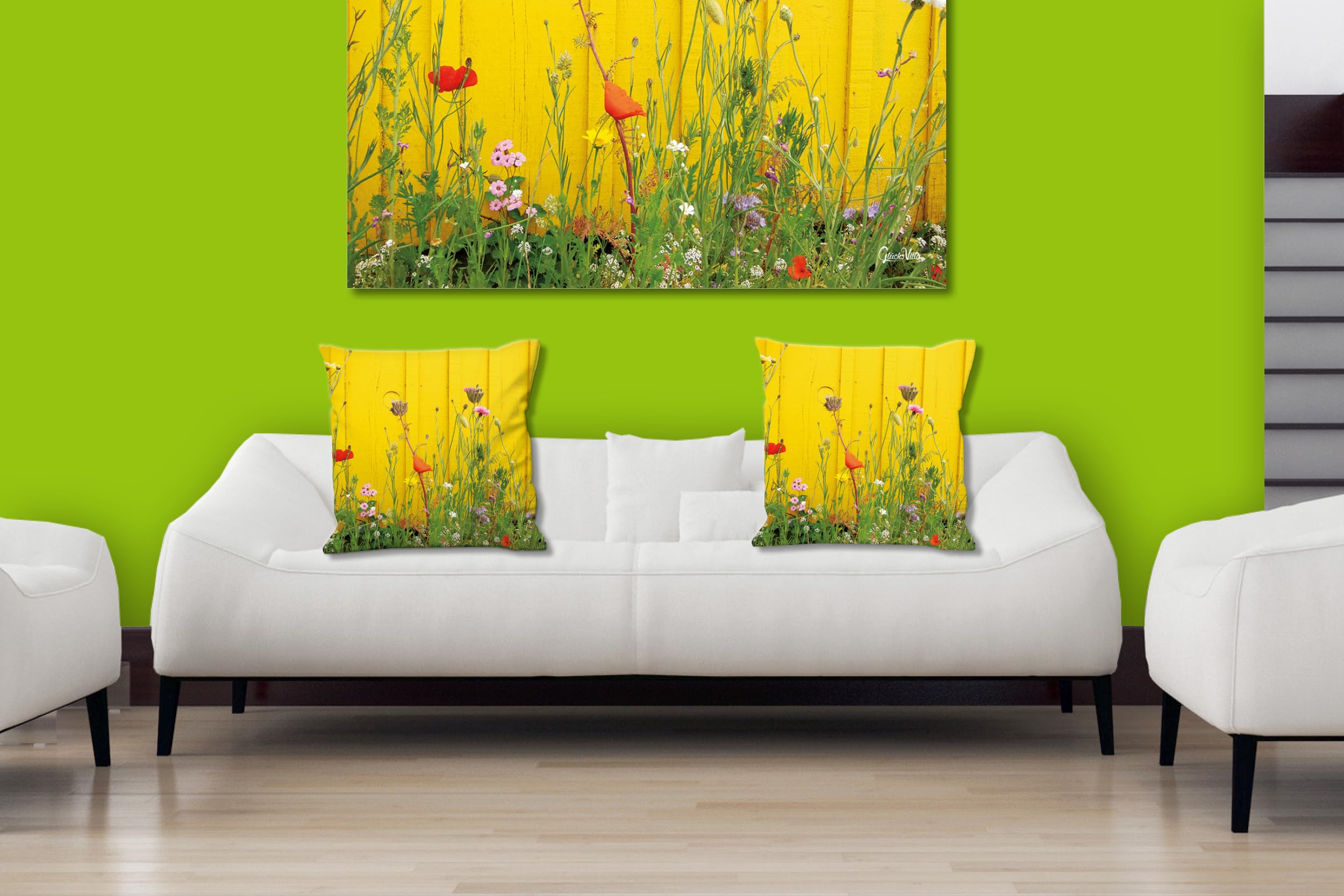 Wildblumen - Foto-Kissen-Hülle Set (2 STK.) 40 x 40 cm | Kissen-Bezüge - passend zu Wandbild - Deko-Kissen - Blüte Pflanze Natur Garten