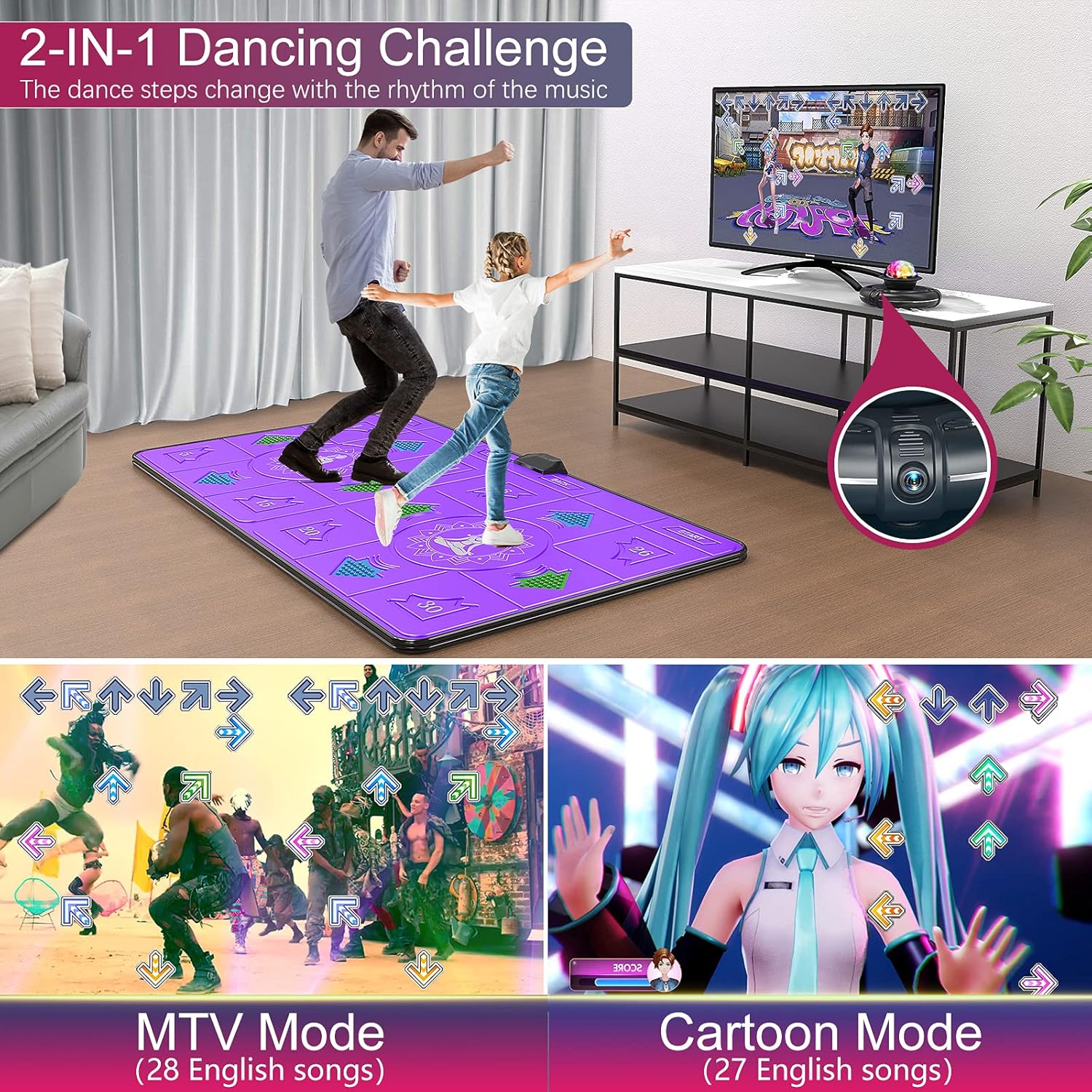 Electronic Dance Mats,Dance Mat Double Game for Kids and Adults with Massage Button,Indoor Portable Musical Dancing Mat with 100 Plus Games and Disco Ball Host for HDMI TV (Purple) : Toys & Games
