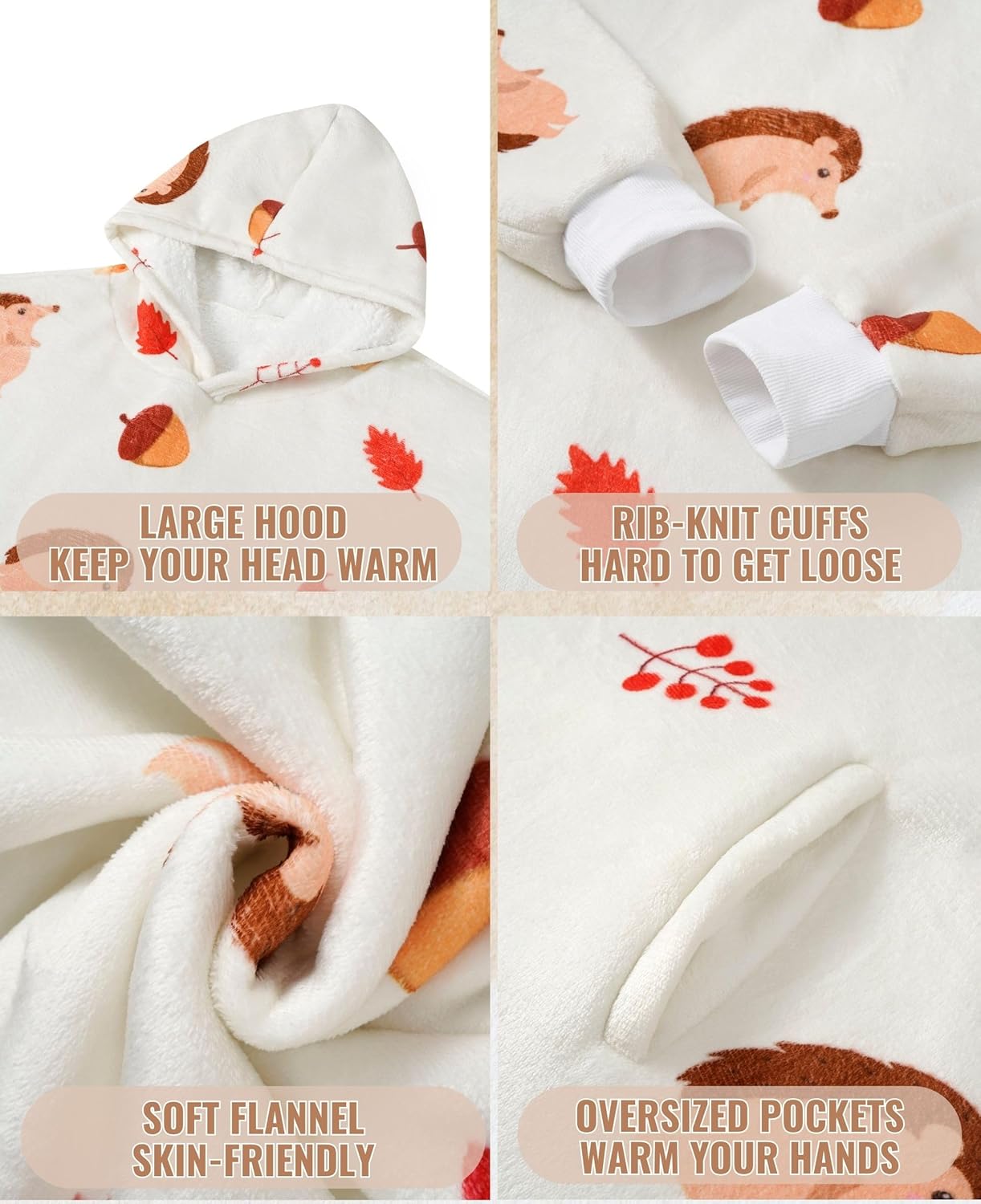 Hedgehog Gifts for Women/Girls, Hedgehog Oversized Wearable Blanket Hoodie with Hedgehog Pattern, Christmas Birthday Gifts for Hedgehog Lovers