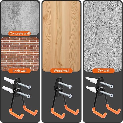 Miniatura 5 de Paquete de 12 ganchos de garaje dobles resistentes con 2 correas de almacenamiento de cable de extensión, regalos para papá, regalos de herramientas