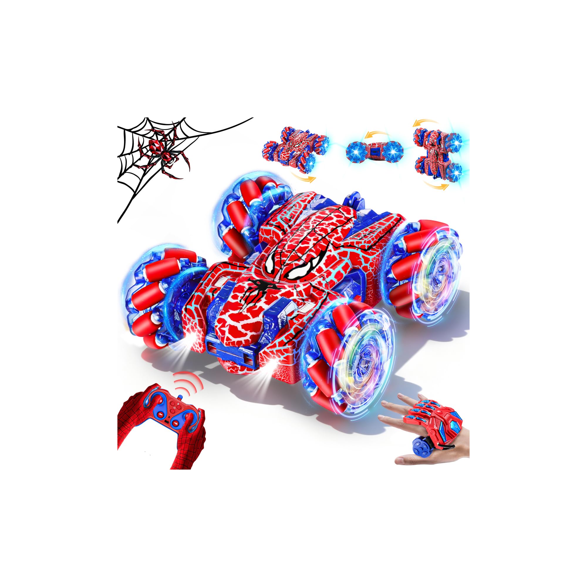 Kssvzz Spider Handsteuerung Ferngesteuertes Auto,2.4GHz RC Auto mit Ganzkörperbeleuchtung & 360° Rotation,4WD Monstertruck Spielzeug Kinder Weihnachten Geburtstag Geschenke ab 3-12 Jahre