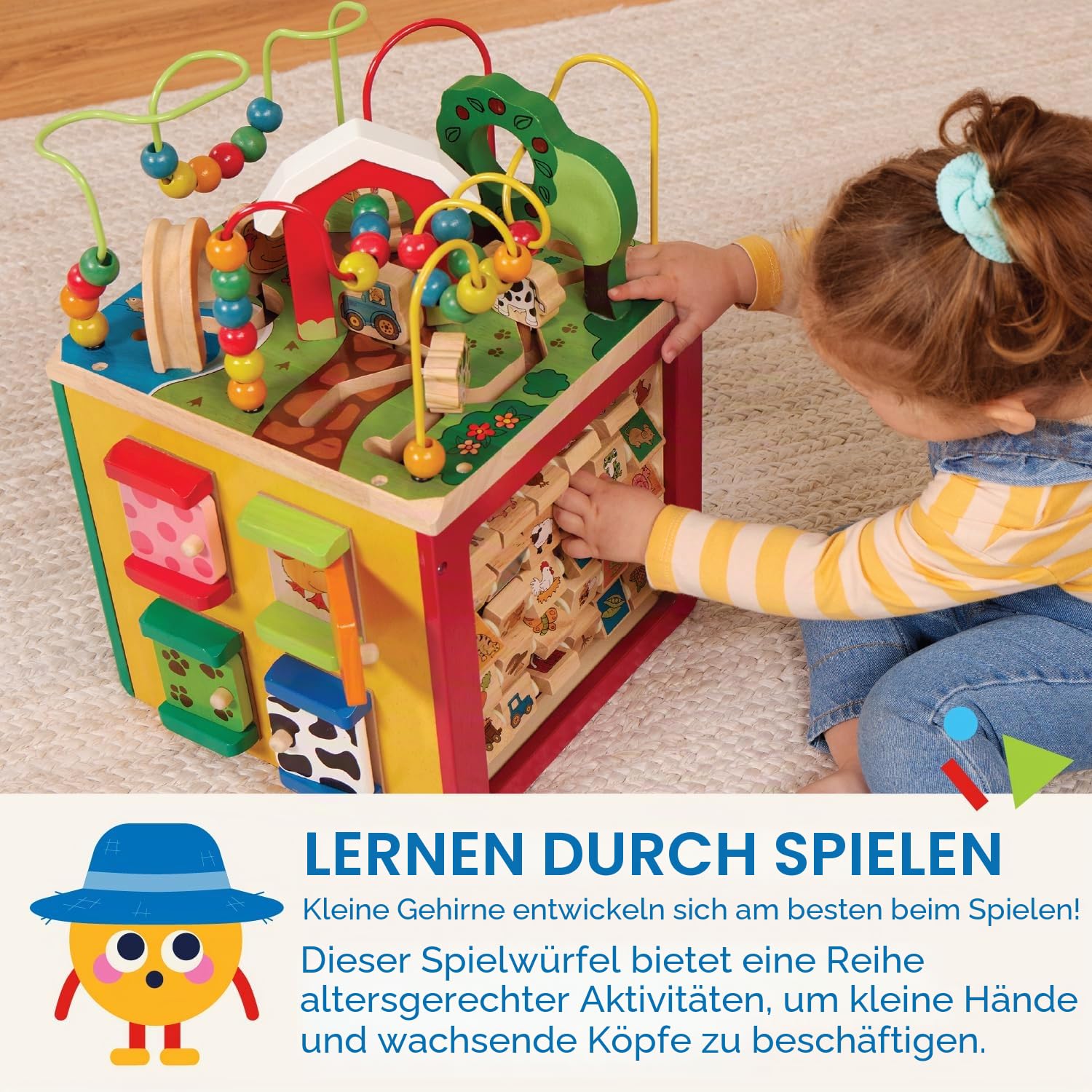 Battat - Aktivitätszentrum aus Holz mit Bauernhof-Thema - Activity-Würfel aus Holz - Aktivitätszentrum mit Bauernhof-Thema - Lernspielzeug - Holzspielzeug für Kleinkinder, Kinder - 1 Jahr +