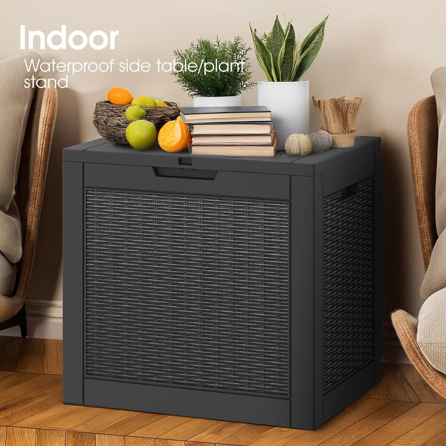 Baulera Exterior Impermeable 130L para Almacenaje Terraza, Ratán Negro