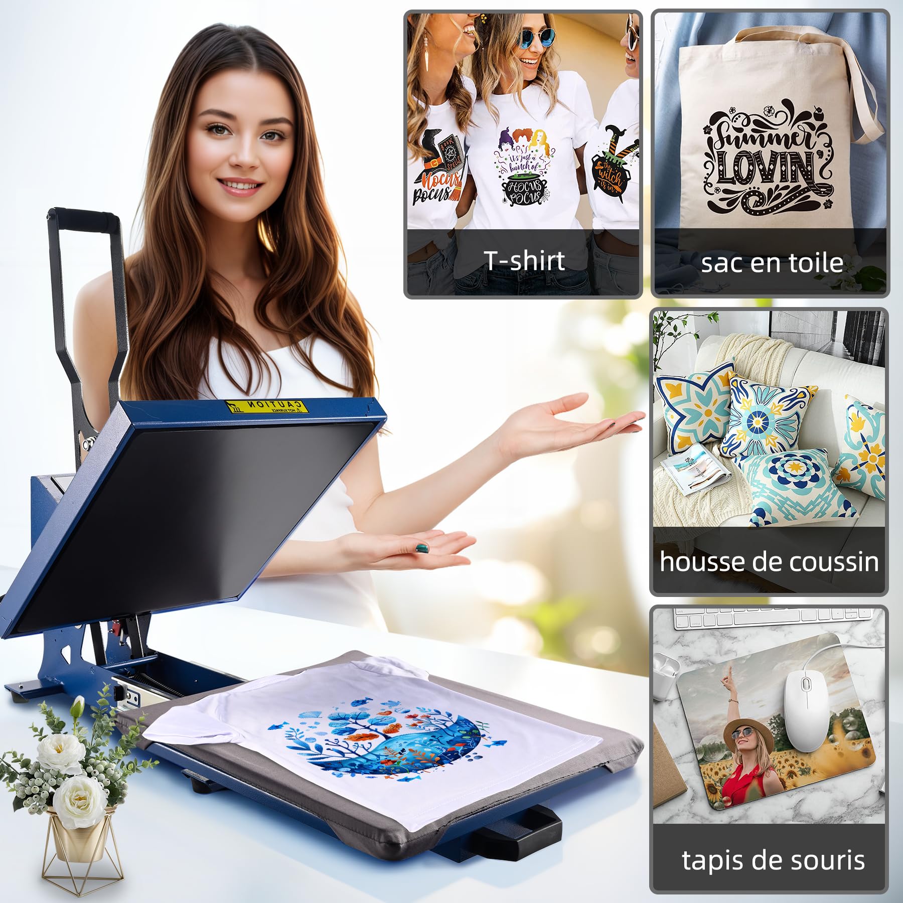 Heißpresse für T-Shirts Wärmepresse mit Griff für Sublimations-Wärmeübertragungen, Canvas-Taschen, Rucksäcke und andere Projekte Flachbett-Heizpresse (blau)