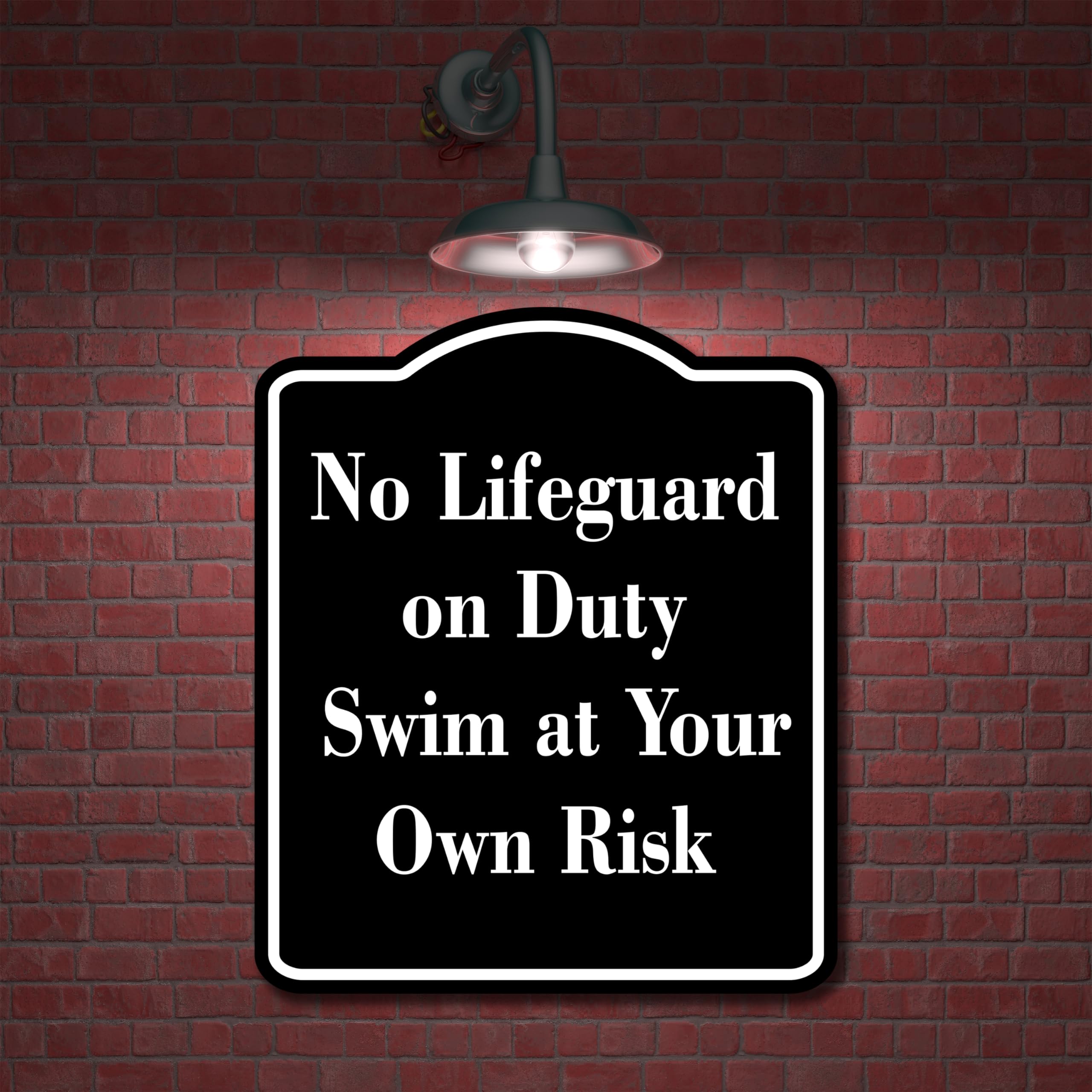 No Lifeguard on Duty - Swim at Your Own Risk BLACK Aluminum Composite Sign 20''x24''