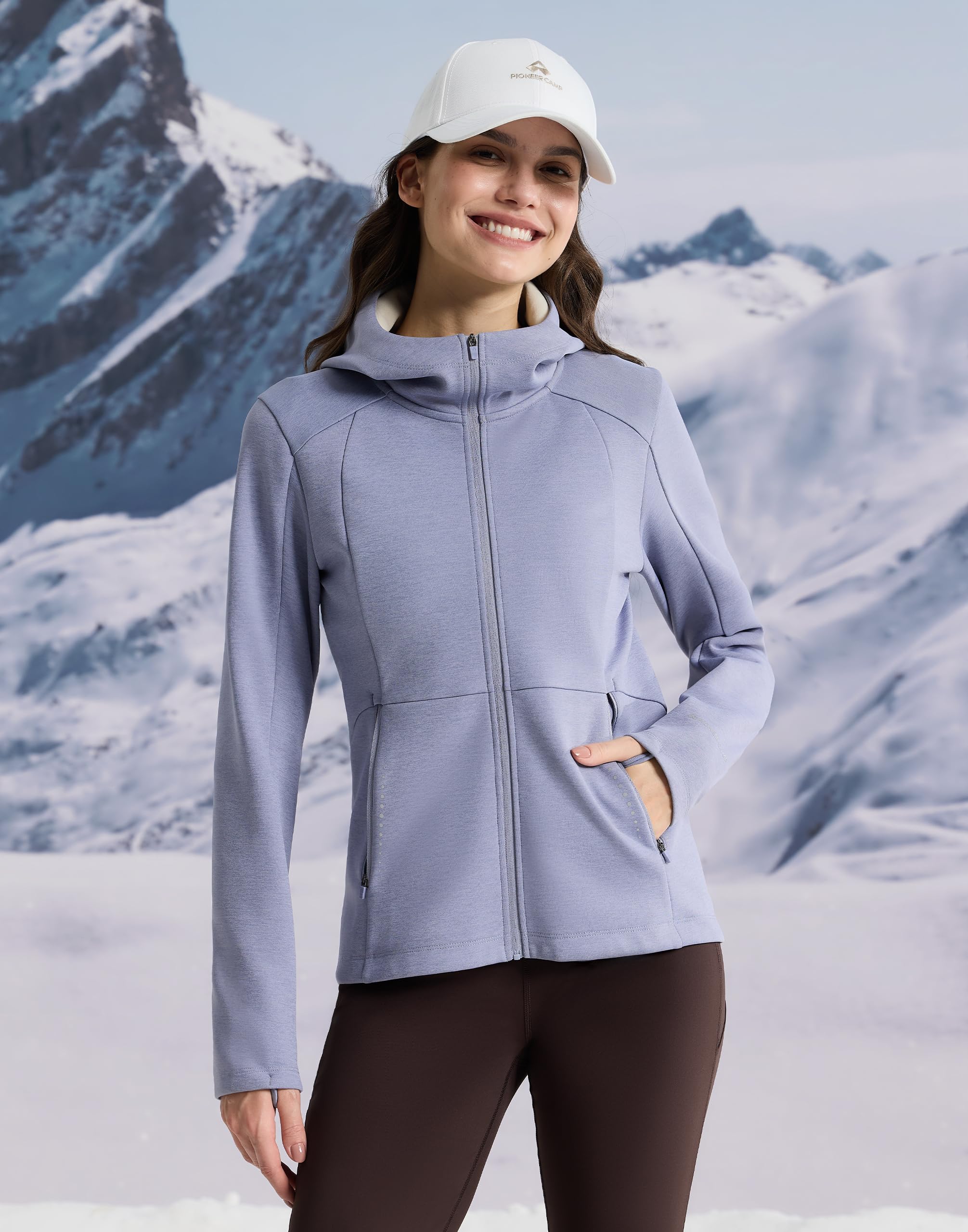 Pioneer Camp Fahrradjacke Damen mit Kapuze, Fleece Gefüttert Fleecejacke Warm, Winddicht und Atmungsaktiv Outdoor Damenjacke Reflektierend für Fahrrad, Laufen und Freizeit