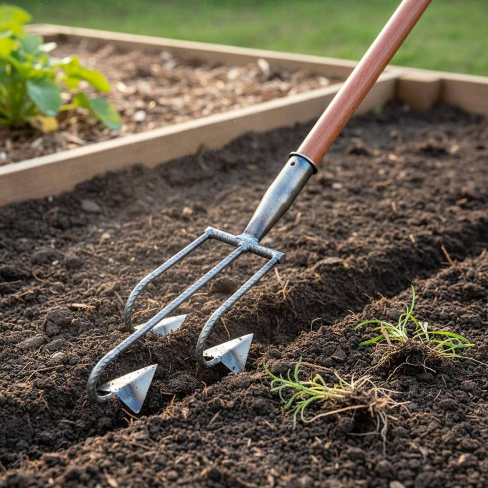 Gralara Zappa a 5 Denti Multifunzione, Rastrello Sarchiatore Saldatura Solida, Attrezzo Dissodatore Manuale per Agricoltori, Giardino, Zappa A 5 Denti