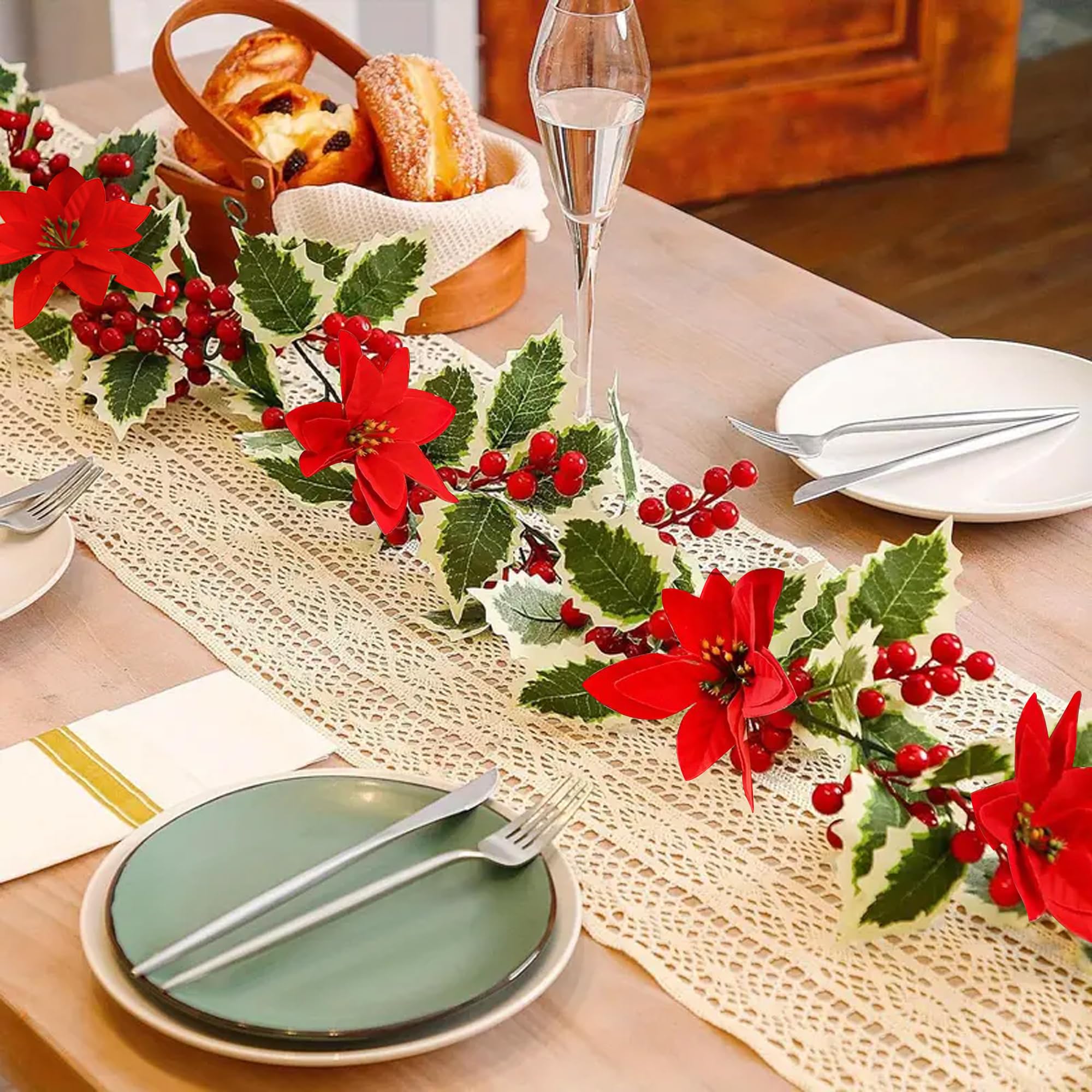 2 guirnaldas de Navidad con 20 luces LED, guirnalda de 6.5 pies, decoraciones de Navidad para interiores, múltiples modos, guirnaldas de Navidad con acebo de Pascua por iluminación, guirnalda de