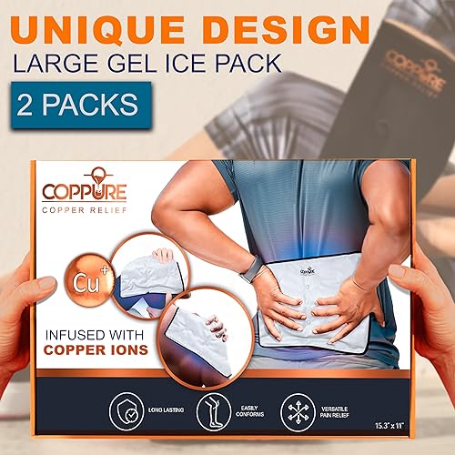 Miniatura 2 de Coppure Copper Relief - Bolsas de hielo médicas de gel grande y flexibles para lesiones  Almohadilla de hielo reutilizable para dolor de espalda,
