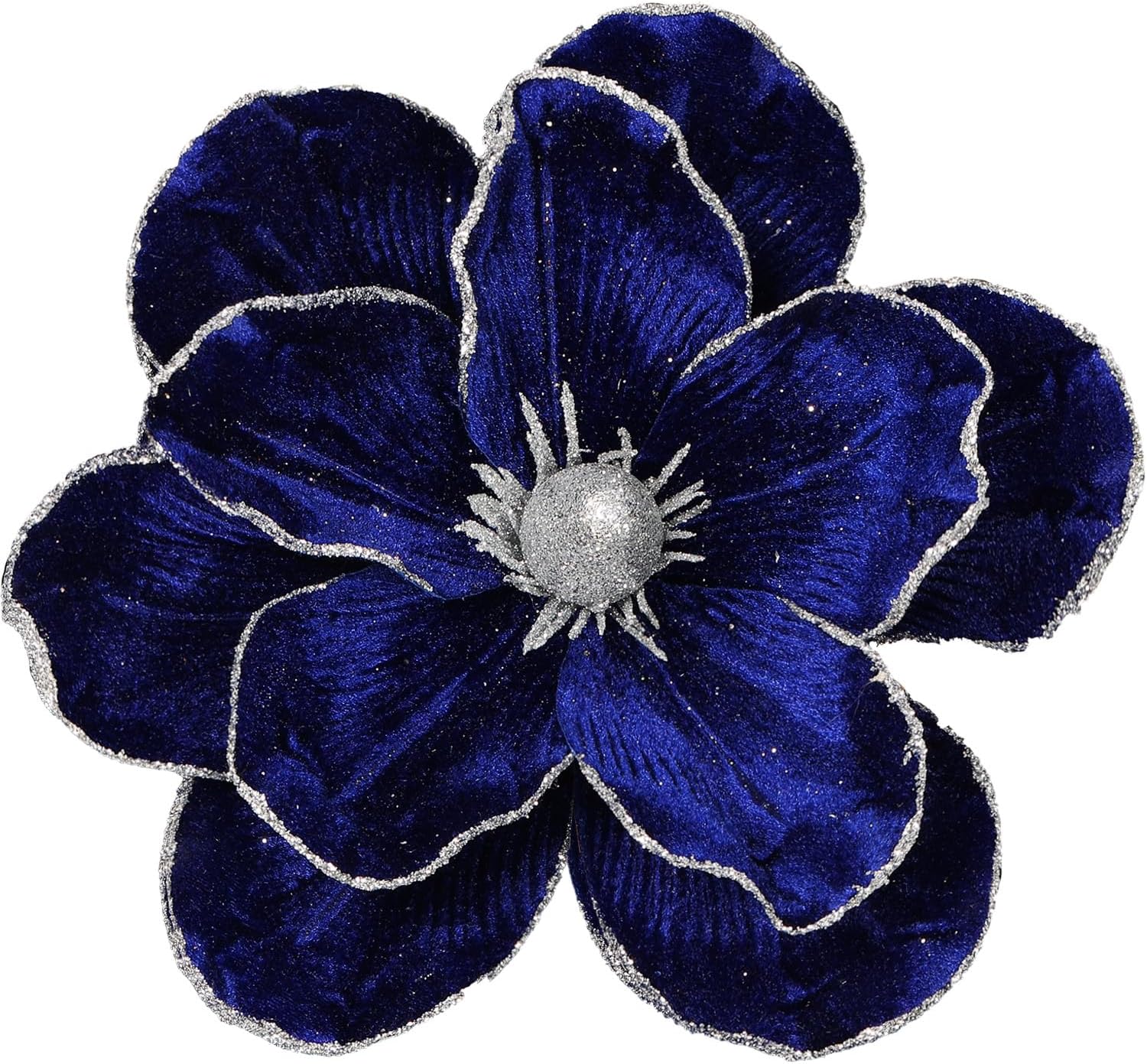 GL-Turelifes 10’’ Large Glitter Christmas Flower 6 Pcs Artificial Magnolia Flowers Velvet Fold Christmas Tree Flower Decorations Xmas Tree New Year Party Wedding Ornaments (Sapphire Blue)