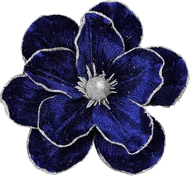 10 Large Glitter Christmas Flower 6 Pcs Artificial Magnolia Flowers Velvet Fold Christmas Tree Flower Decorations Xmas Tree New Year Party Wedding Ornaments Sapphire Blue
