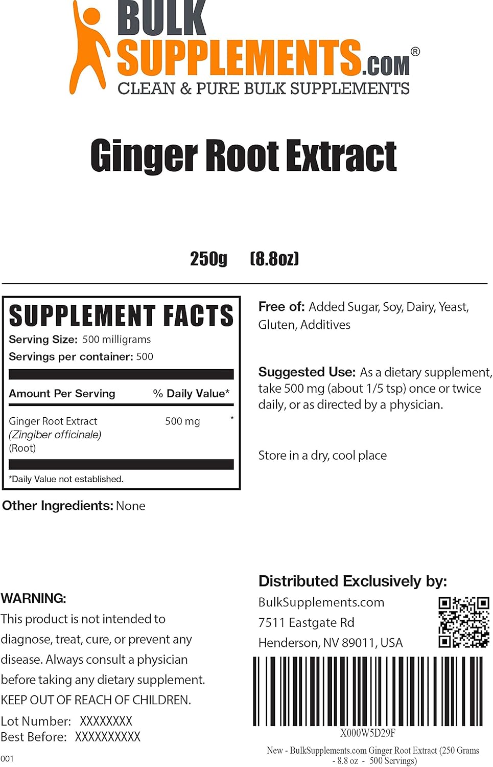 BulkSupplements Ginger Root Extract - Ginger Root Powder - Ginger Supplements - Ginger Extract - Ginger Supplements for Inflammation (250 Grams - 8.8 oz) : Health & Household