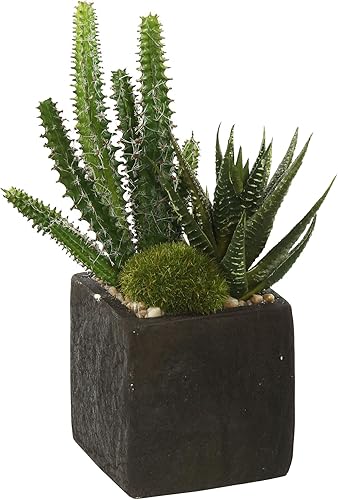 Vickerman Everyday - Arreglo artificial de suculentas verdes de 8 pulgadas para interiores en maceta cuadrada negra, arreglo prefabricado para el