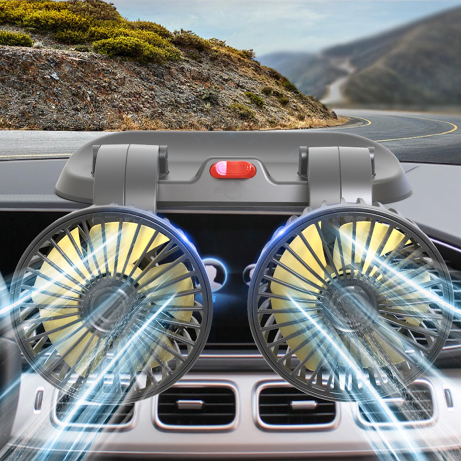 Ventilatore auto 12 V doppia testa ventilatore auto ventola 360 ° girevole a 2 velocità accendisigari auto ventilatore raffreddamento per cruscotto auto furgone SUV RV barca
