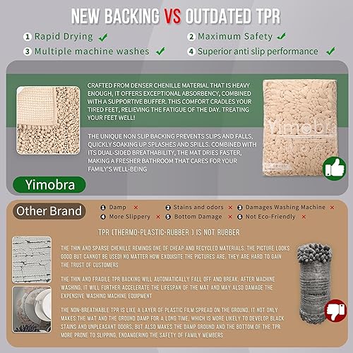 Miniatura 168 de Yimobra - Tapete de baño largo de felpilla, grande de 55.1 x 24 pulgadas, microfibra gruesa, absorbente, extrasuave, antideslizante, peludo, lavable