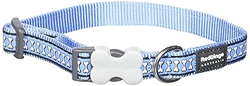 Red Dingo Reflective Mid Blue Dog Collar, Medium/Large/20mm