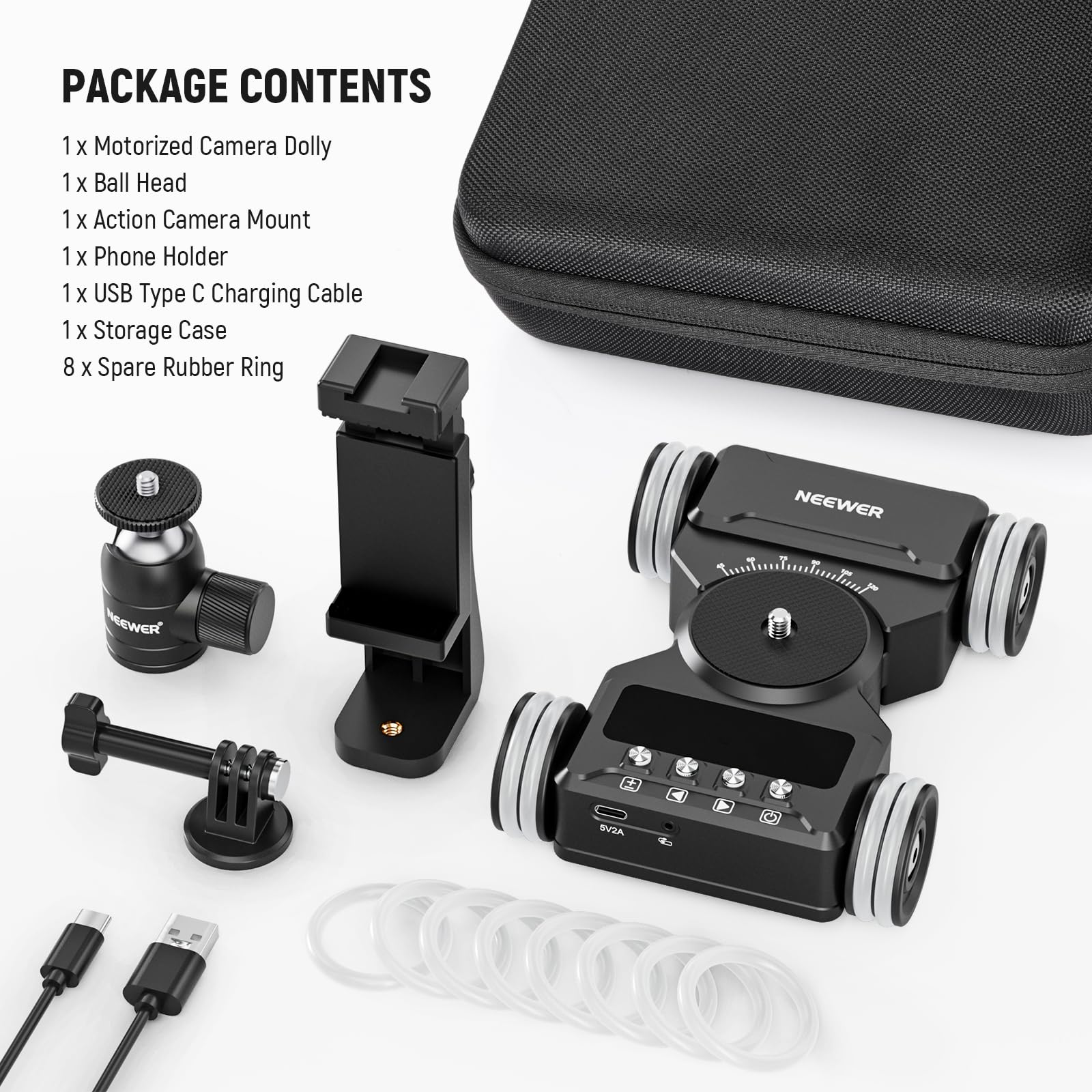 NEEWER Kit Motorized Camera Dolly Mejorada App Control,Batería 5Hrs Funcionamiento,Rótula Bola/Soporte Teléfono/Cámara Acción Compatible con GoPro iPhone Android DSLR,DL300(Solo Piso Liso Escritorio)