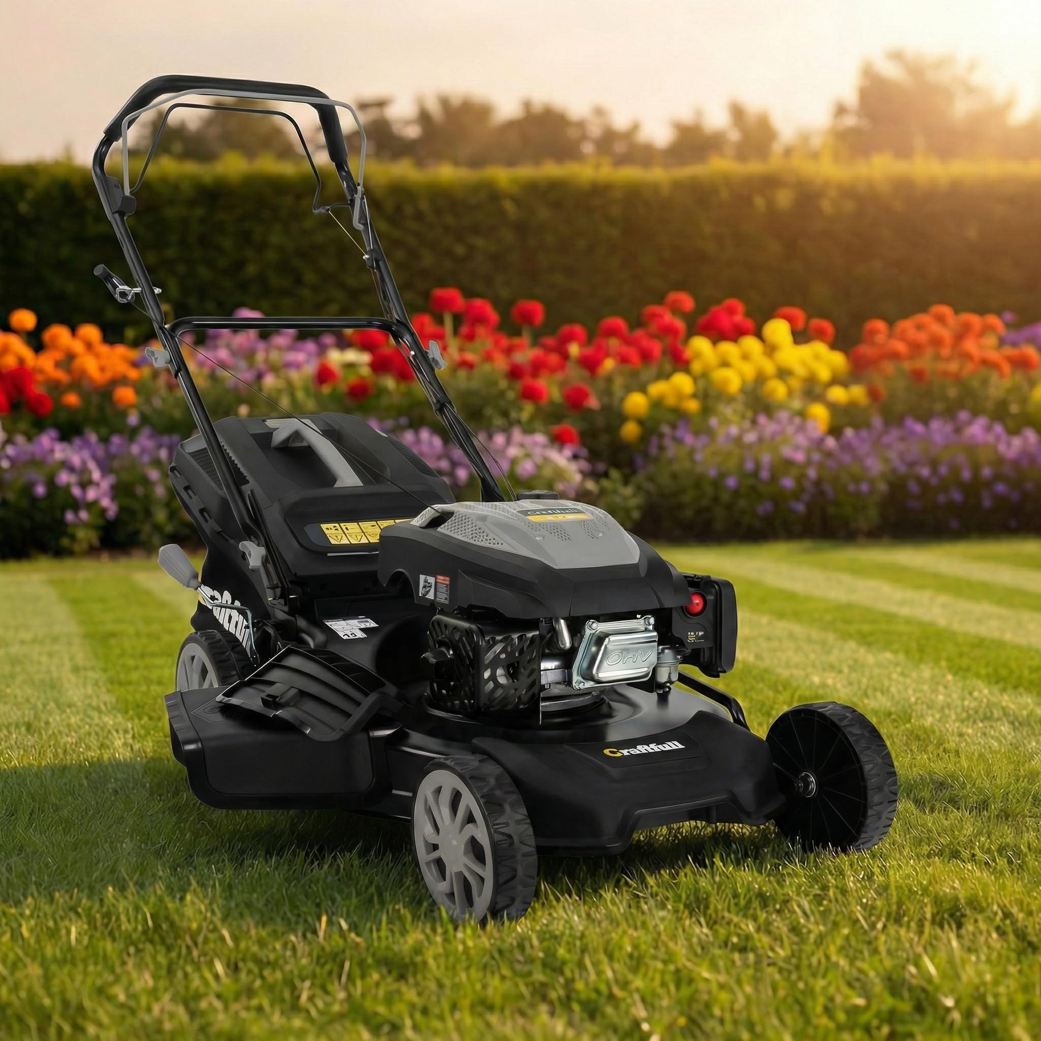 Craftfull Tondeuse à Gazon Thermique CR-196-30 | 4 KW 5,4 CV | Moteur OHV 190 cm³ | Autotractée avec Transmission à Faible Friction (4 KW 5,4 CV Gris)
