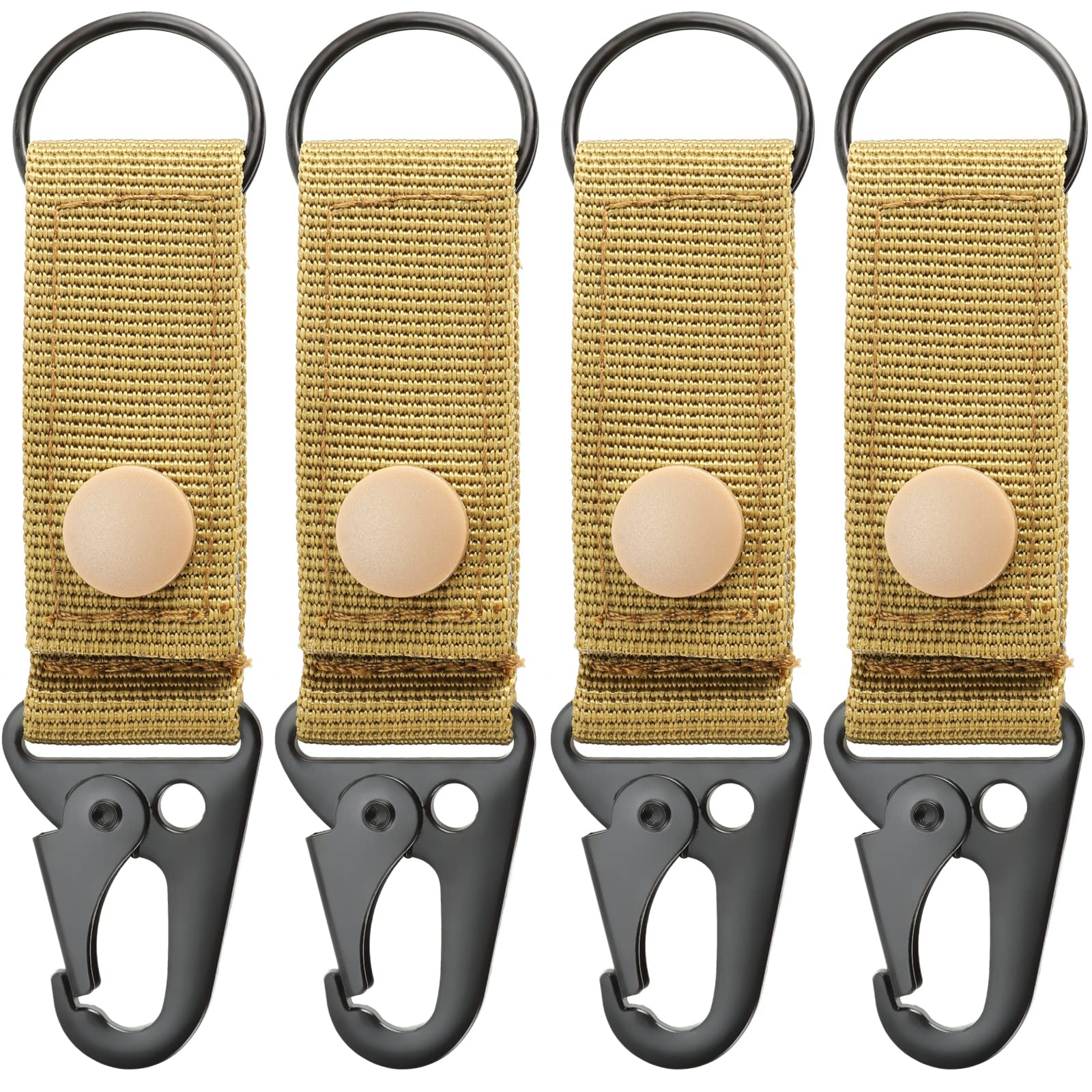 FRTKK Tactical Molle Key Ring Gear Key Keeper Nylon Belt Keychain Molle Webbing Key Clip Buckle for Belts Molle Bags Tactical Backpack Vest (Tan - (Pack of 4))