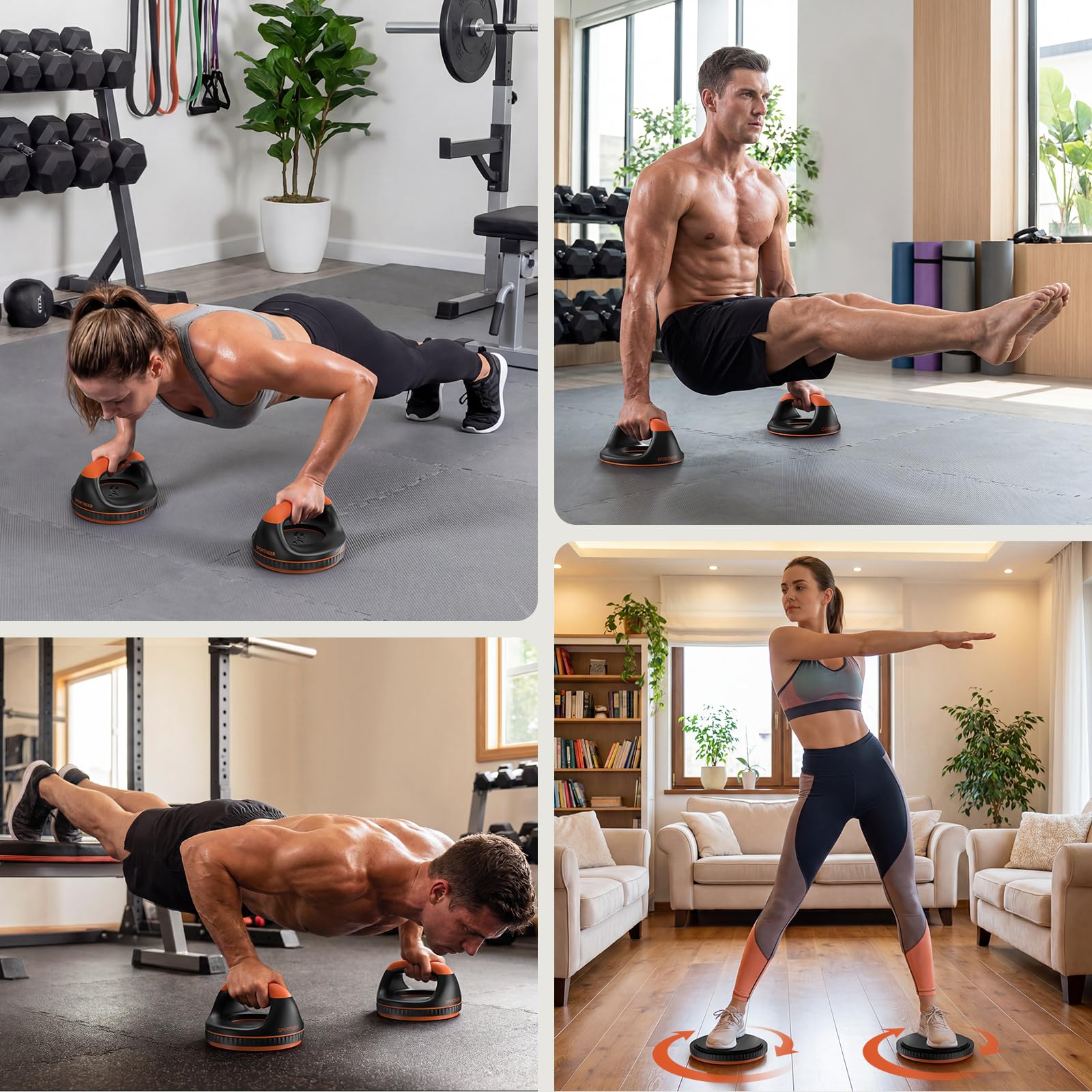 Sportneer Liegestützgriffe Push Up Bars– 360° Liegestütze Ständer mit abnehmbarem Taillentrainer für Männer Frauen Zuhause, lindert Schmerzen im Handgelenk, rutschfestes Design, bis zu 136 kg
