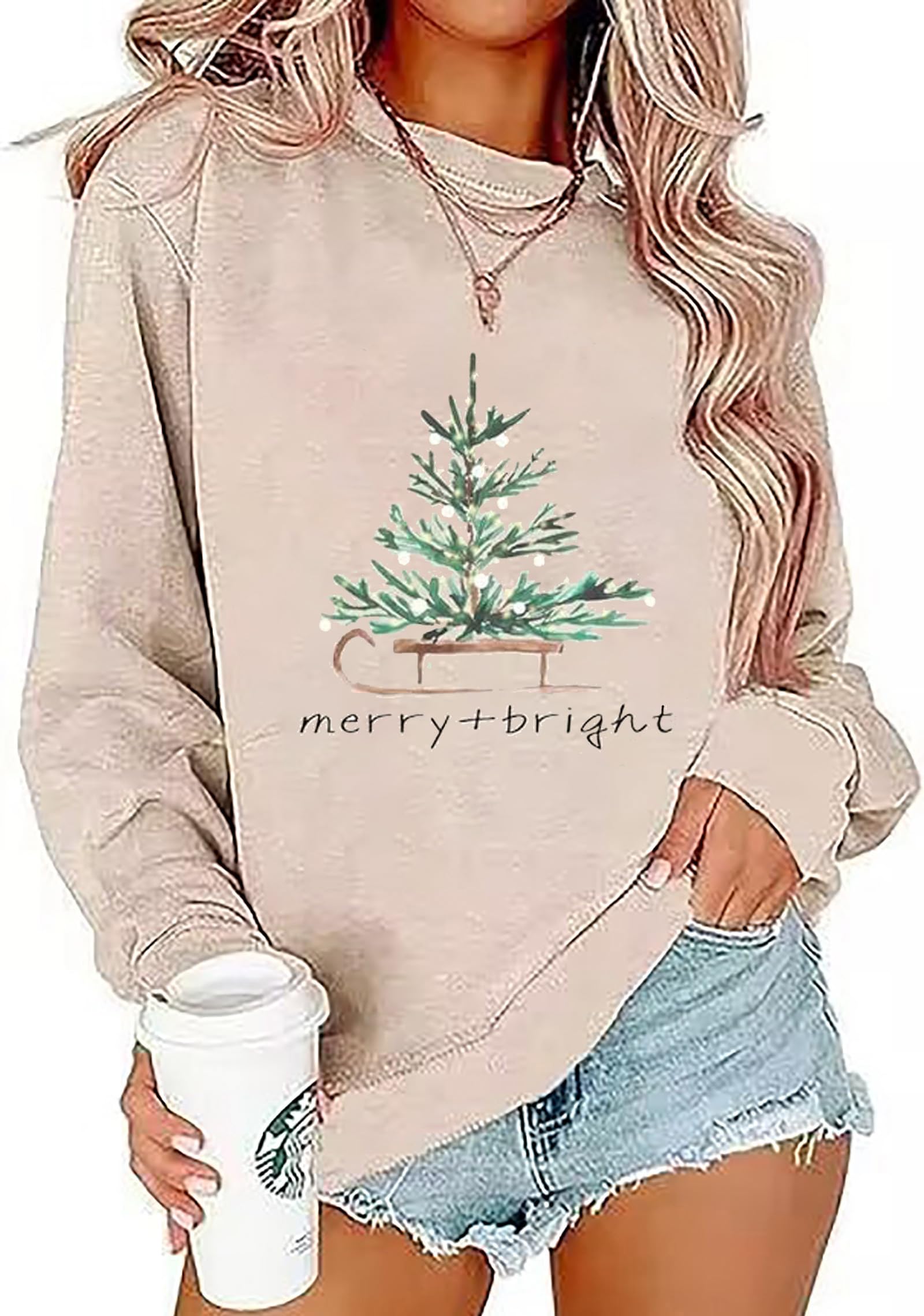 LLHXRUI Christmas Sweatshirt for Women Casual Christmas Tree Pullover Shirt Long Sleeve Christmas Vacation Party Clothes Top
