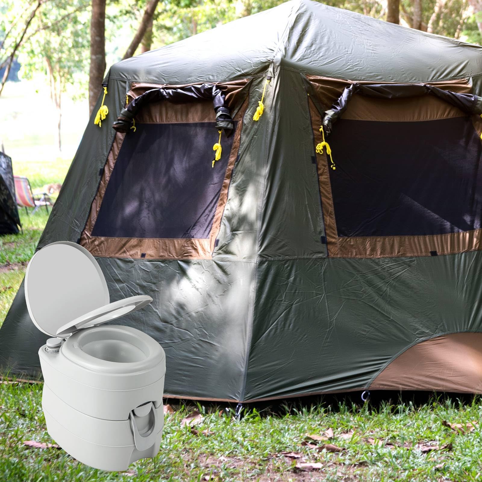 SPOTRAVEL Inodoro portátil de camping de 20 L, inodoro de descarga al aire libre con tanque de residuos, bomba de descarga y asas, inodoro compacto de emergencia para caravana, viajes, senderismo