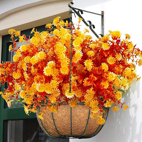 Miniatura 5 de 12 paquetes de flores artificiales de otoño para exteriores, plantas falsas para exteriores, boj de vegetación sintética que no se decolora,