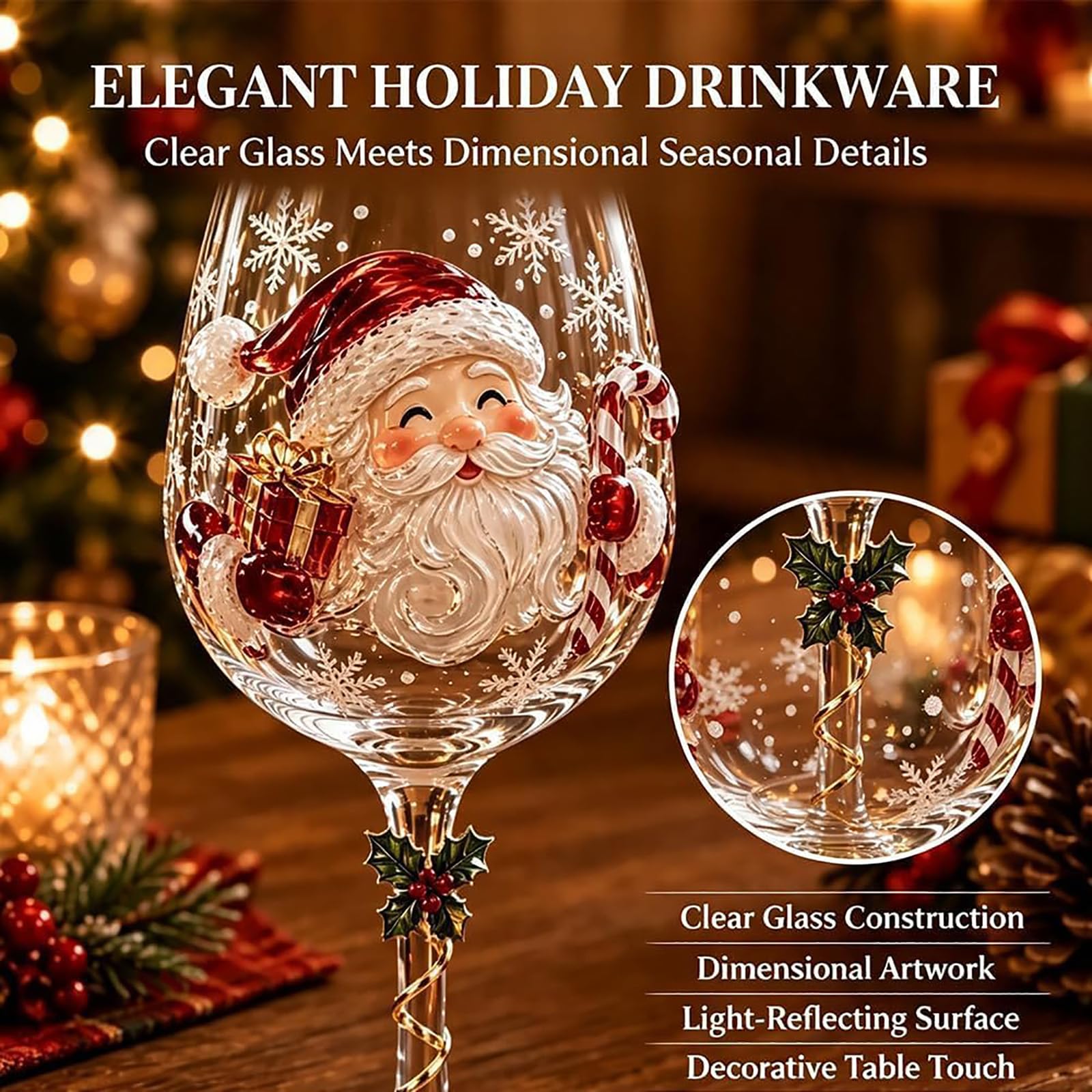 Set regalo con collezione di bicchieri da vino natalizi (design 2D): (#G)
