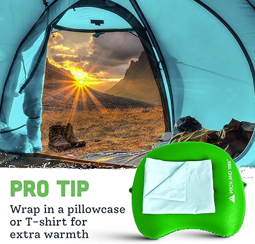 Miniatura 8 de Pitch and Trek Almohada de camping con funda extraíble, almohada inflable compacta portátil ultraligera para soporte lumbar y cuello, almohada