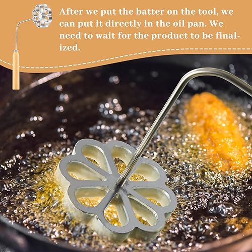 Miniatura 7 de Achappam - Molde para bunuelos con asa, para hacer rosetas, galletas, Bunuelos, juego de moldes de aluminio fundido para gofres con 3 cabezales