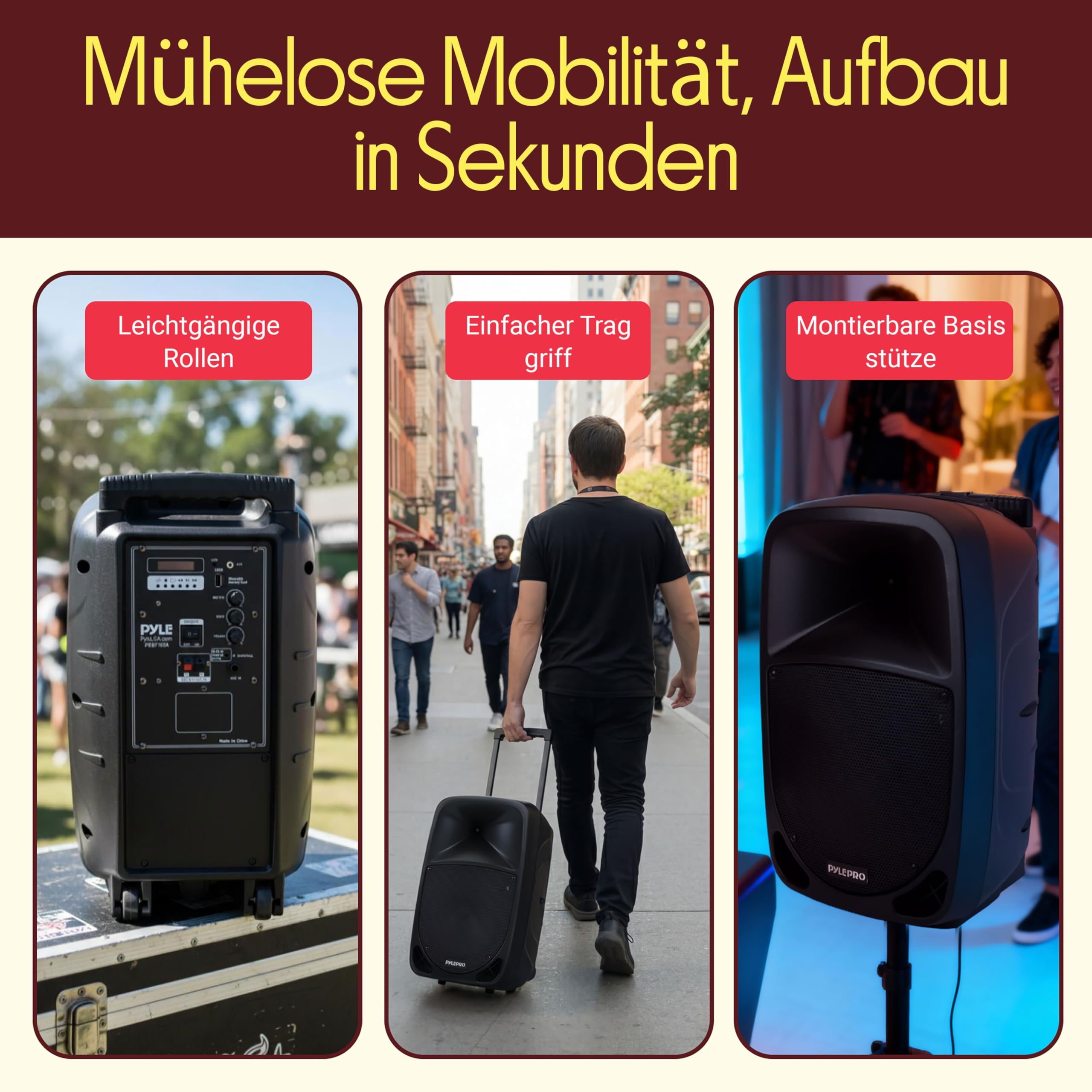 Pyle Musikbox Bluetooth Groß, Party Lautsprecher- 1000W, Partybox- mit Mikrofon, Soundbox- 10” Subwoofer, PA Anlage- Komplettset, Karaoke Maschine- LED Akku Anzeige, Party Speaker- MP3/USB/SD