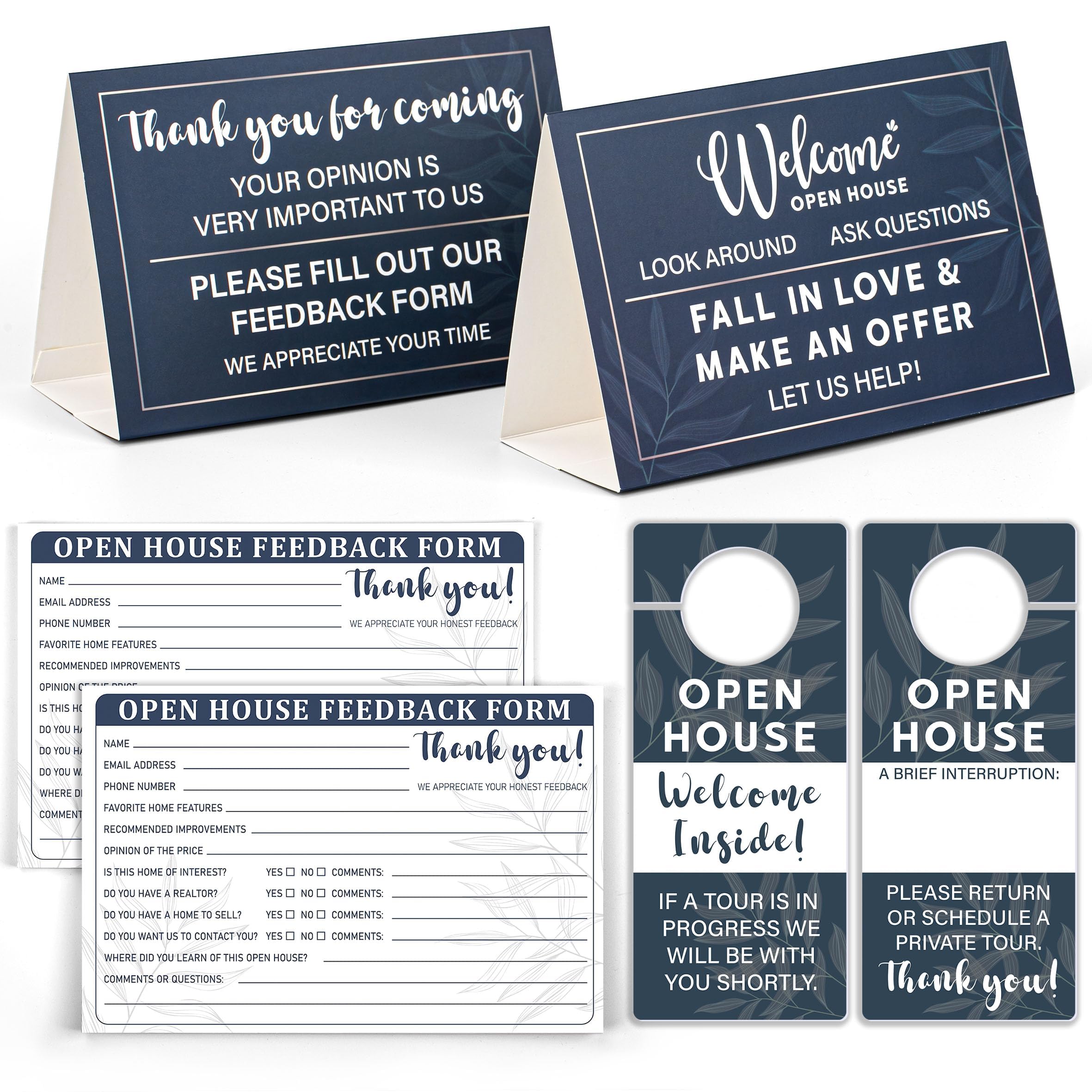 INKNOTE 2 Sets of 104 Pcs in Total Open House Supplies Include Form Pads Door Hangers and Tent Card Real Estate Sign in Book for Collecting Realtor