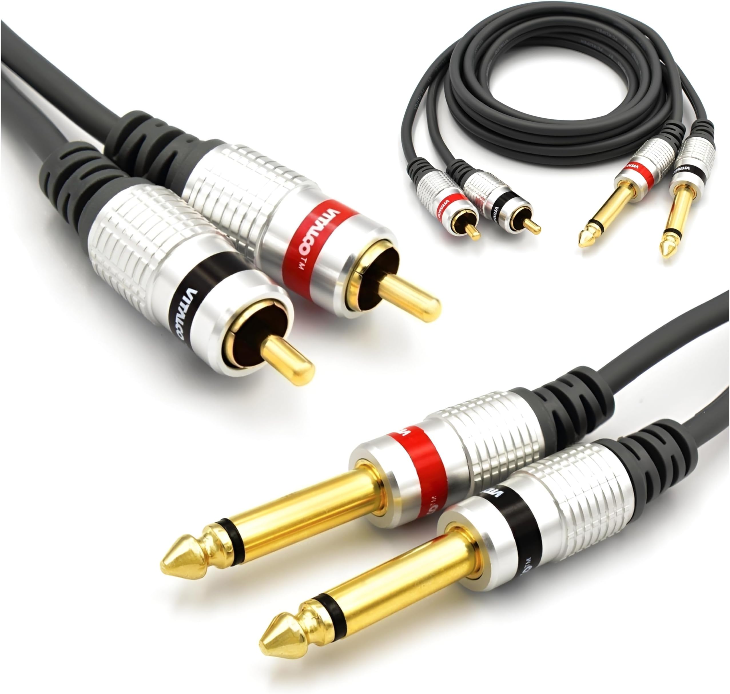 Cable 2RCA Male To 2x Jack 6.35mm 1/4 Inch Mono 1.5m Audio TS 6.35 to 2 RCA Phono OFC Cables