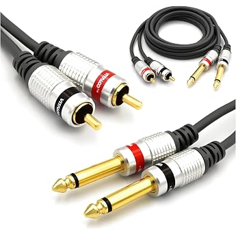 RCA to 6.3mm Jack Cable 1.5m 2 x RCA Male to 2 x Large Jack Mono Audio Adapter