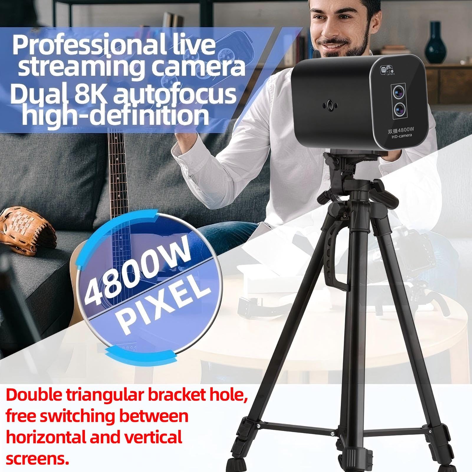VBESTLIFE Dual 8K Kamera Internetowa, 48MP 20x Zoom Autofocus Professional Camera do Przesyłania Strumieniowego na żywo, z Pilotem, obsługą Statywu