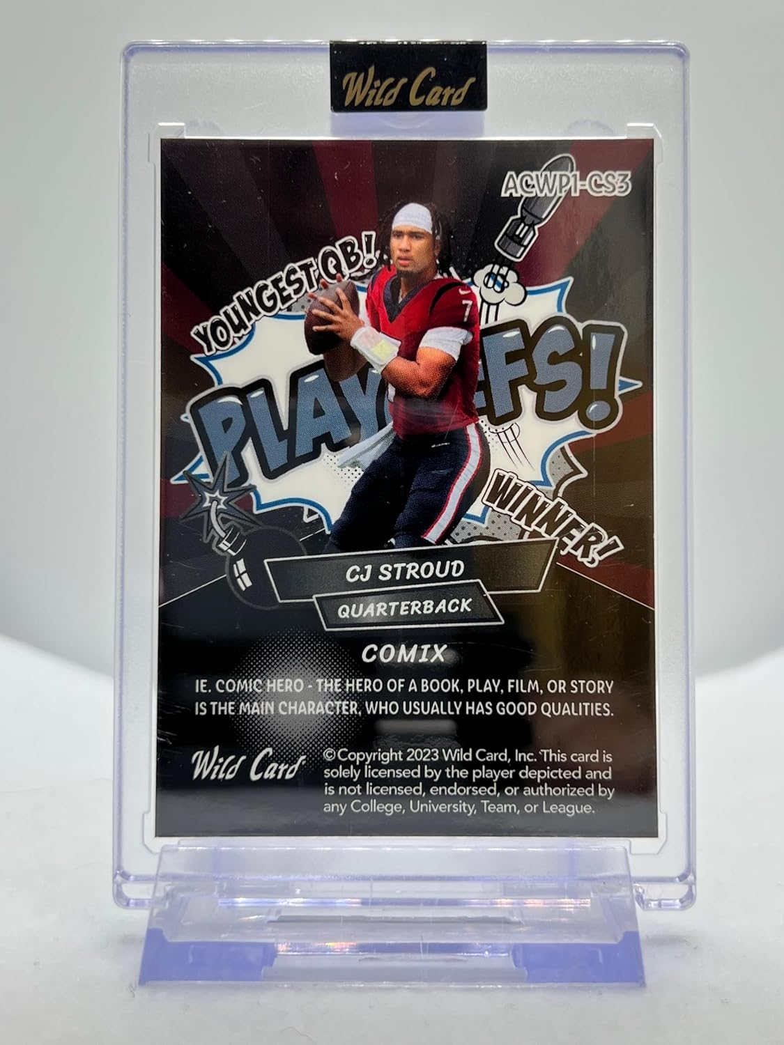 CJ Stroud Serial Numbered #5/12 Houston Black Black/Red/Black Metallic Mosaics Foil Board Blue Jersey Rookie Card Encased Playoffs Comix Collectible Football Card- 2023 Wild Card Alumination Comix Black Label CJ Stroud Edition #ACBH-CS2 (Texans)
