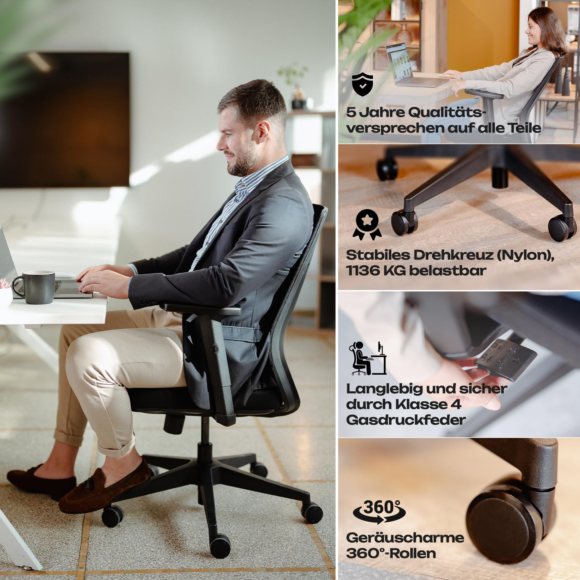 VALKENSTOL M2 Bürostuhl Ergonomisch Testsieger, Einstellbarer Lendenwirbelstütze Schreibtischstuhl für Büro und Home Office
