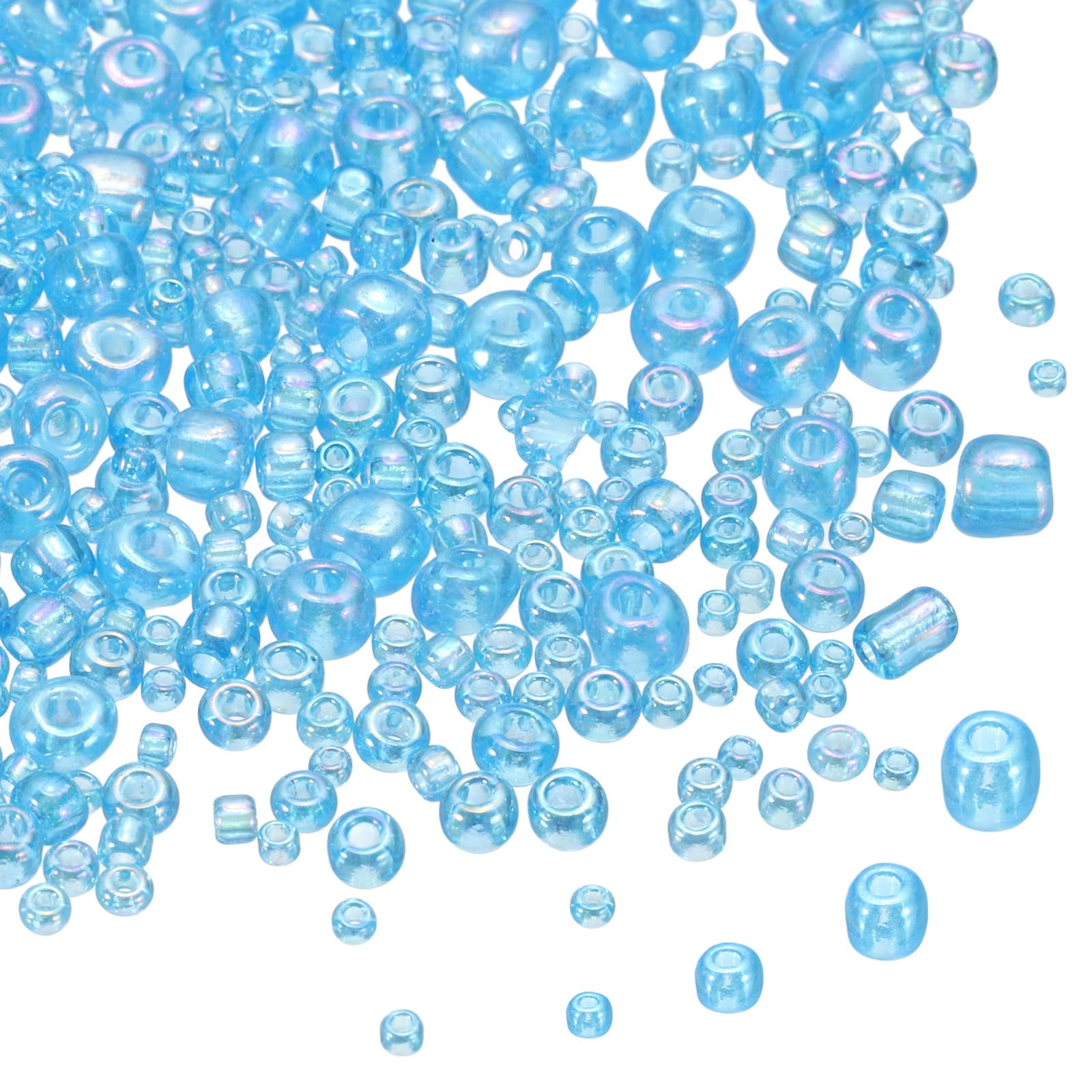 sourcing map 5888pcs Iridescent Glass Seed Beads 1.5/2/3/4mm Acrylic Round Bugle Beads for DIY Jewelry Craft Plants Making Fabric Felt Ornaments, Lake Blue
