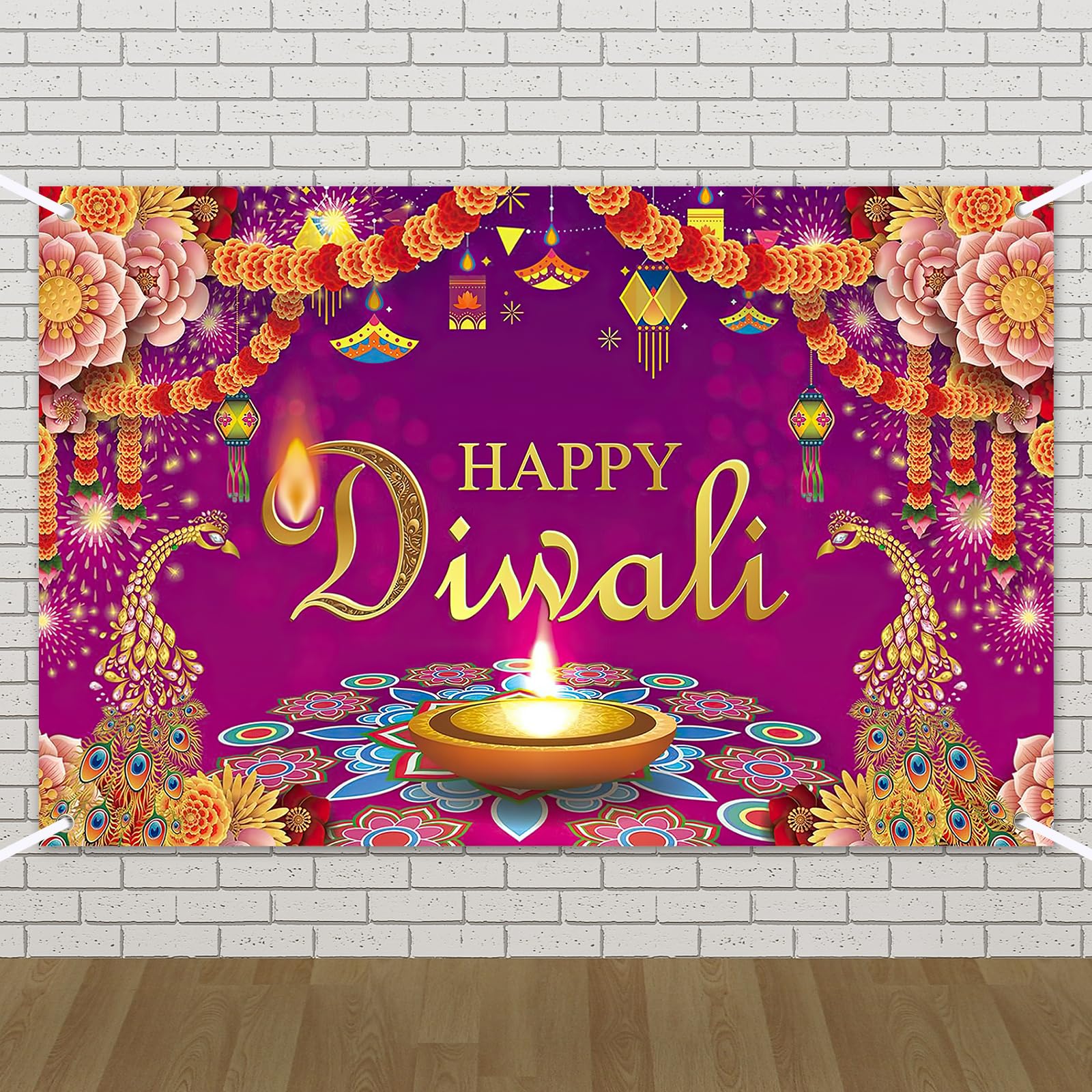 Happy Diwali Backdrop Banner Decorations, Indian Festival of Lights Party Supplies