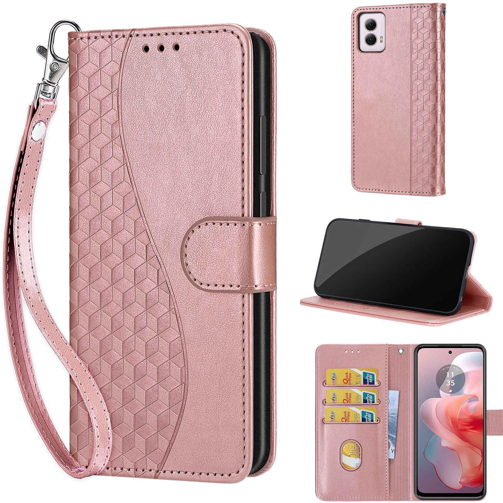 Designed for Motorola Moto G Power 5G 2024 Case Wallet,Women Flip Folio Cover with Embossed PU Leather Stand Credit Card Holders Slots Wrist Strap