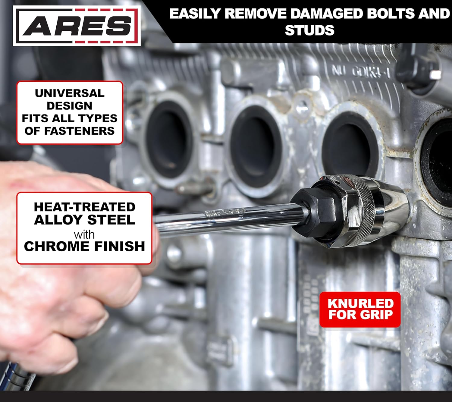 ARES 70016 - Damaged Bolt and Stud Extractor Tool - Grips and Removes 1/4-Inch to 1/2-Inch Studs - Ideal for Broken, Rounded Off, Painted Over, and Rusted Tight Bolts