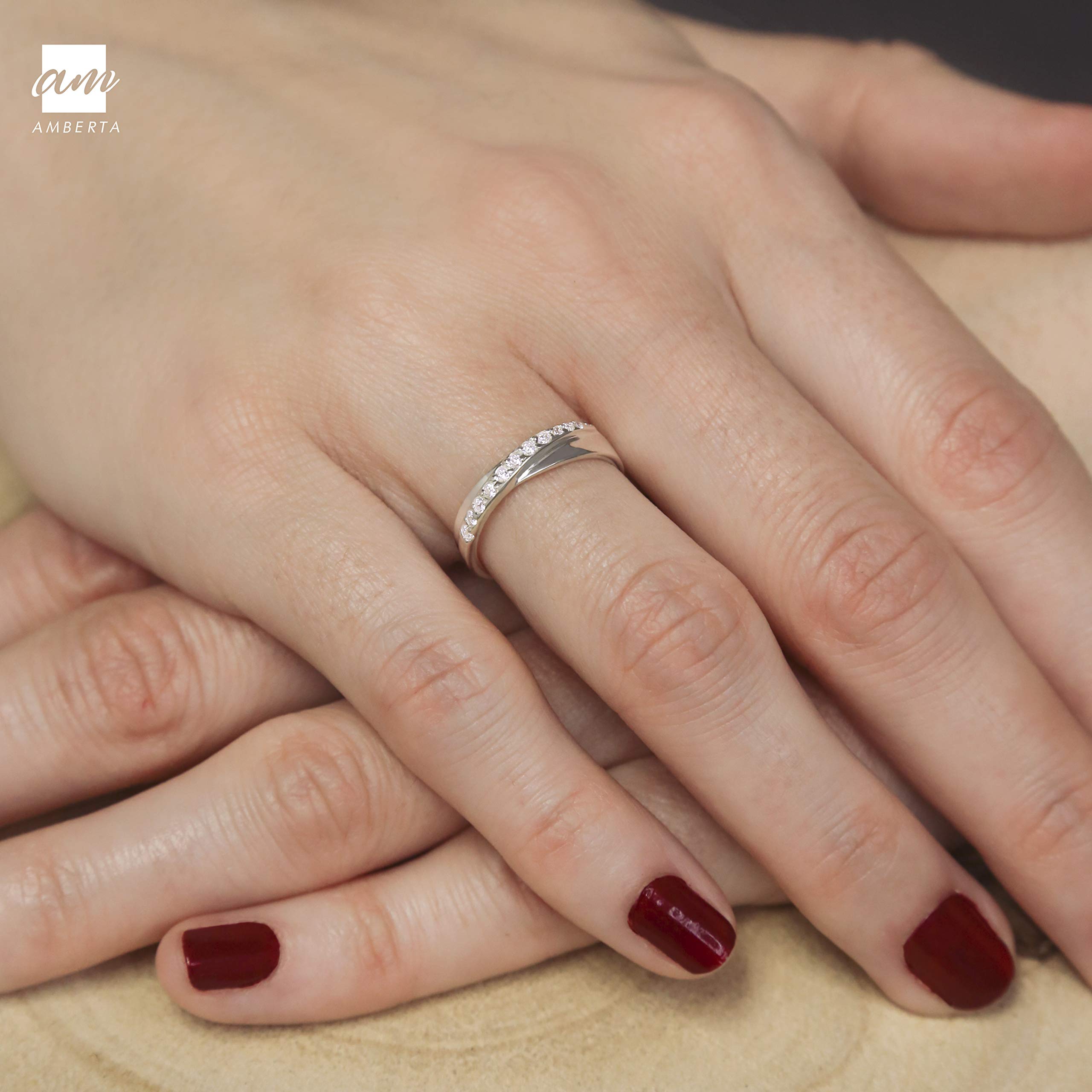 Amberta Damen Ring aus Sterling Silber Gekreutzter Hochzeitsring Zirkonium Steine Spirales Design