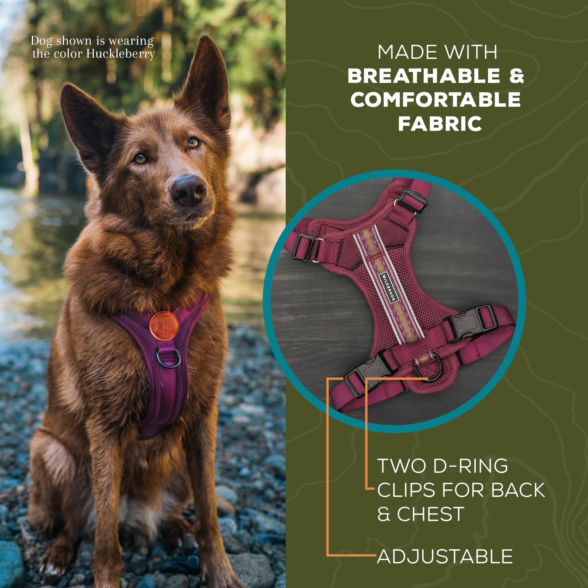 Wilderdog Lightweight Dog Harness with Reflective Straps - Medium - Huckleberry - image 4