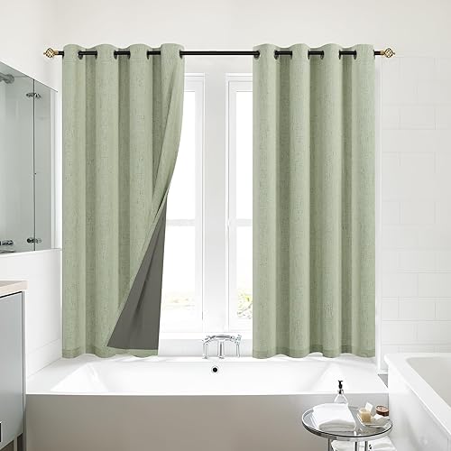 Miniatura 33 de Cortinas opacas de lino blanco de 84 pulgadas de largo, juego de 2 paneles, cortinas opacas con aislamiento térmico que oscurecen la habitación con