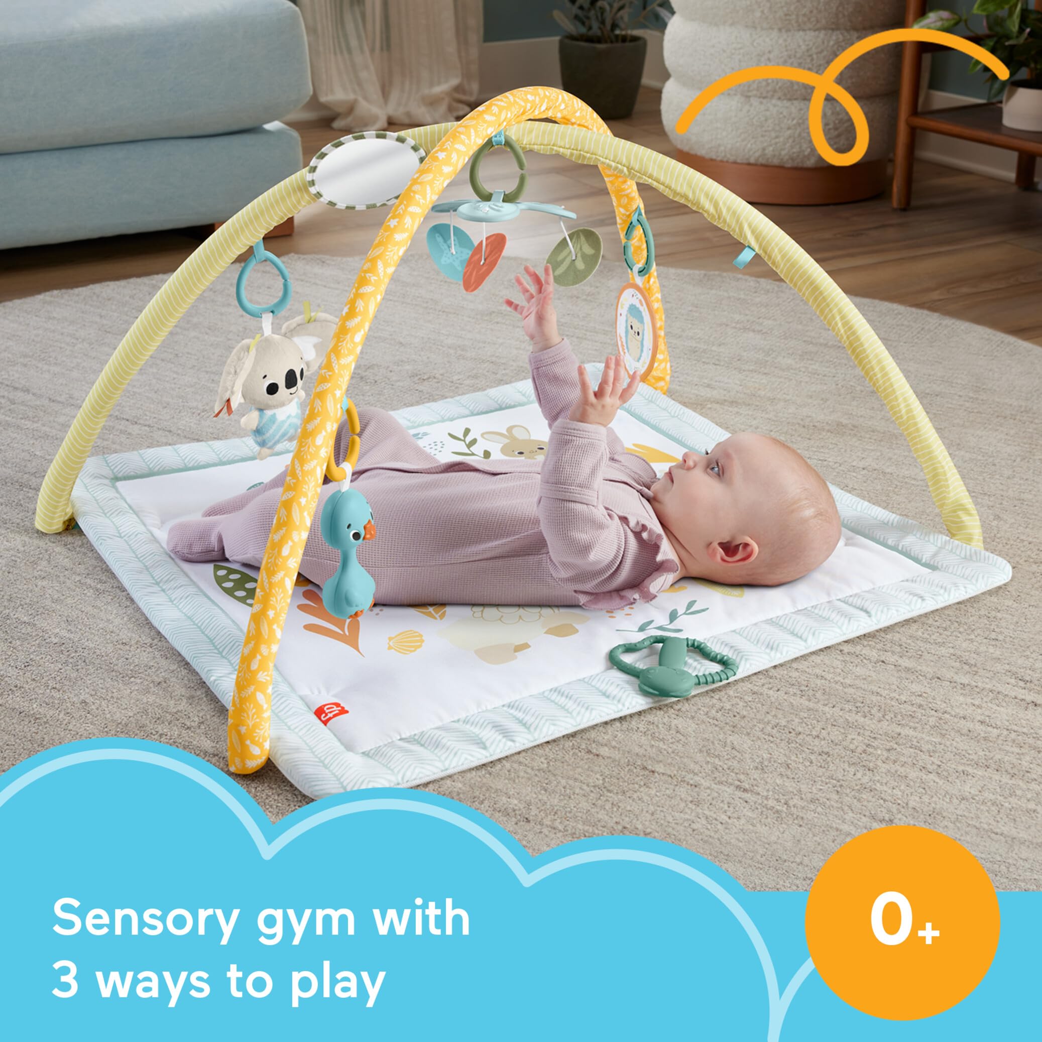 Fisher-Price Gimnasio Infantil Despierta Tus sentidos Alfombra de Actividades con Juguetes móviles y sensoriales Que favorecen el Desarrollo de los bebés a Partir del Nacimiento, JMN74