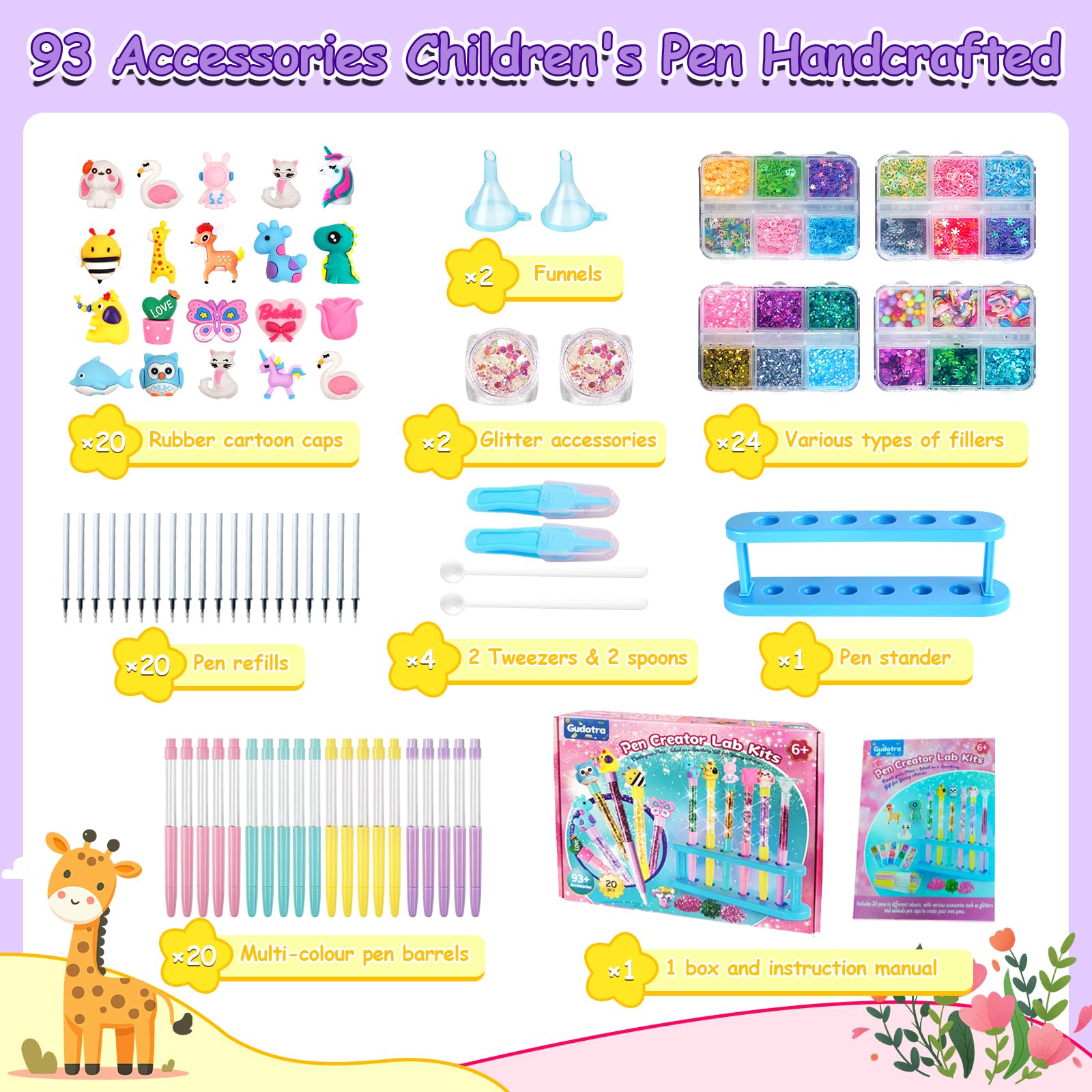 Gudotra Laboratorio delle Penne Personalizzate con 93 Accessori Kit Creativo Penne Fai Da Te Rregalo Giochi Bambina 6 7 8 9 10 Anni